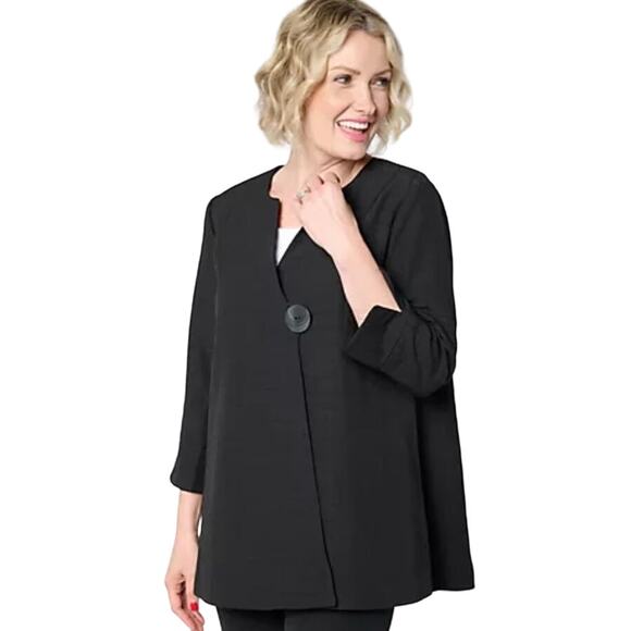 Susan Graver Jackets & Blazers - QVC Susan Graver Regular Textured Woven Swing Jacket NWOT BLACK SIZE L